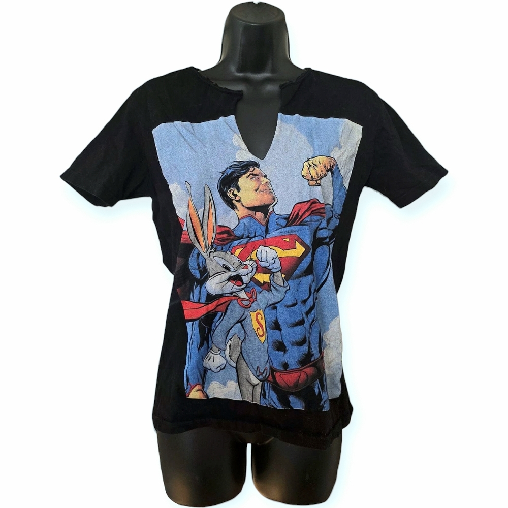 Black Superman and Bugs Bunny Graphic T-Shirt